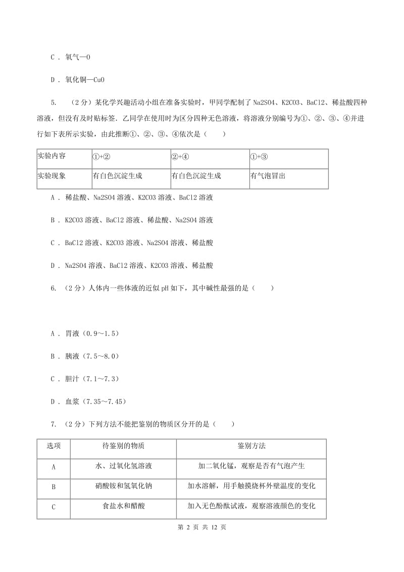 沪教版中考化学一模试卷（II ）卷.doc_第2页