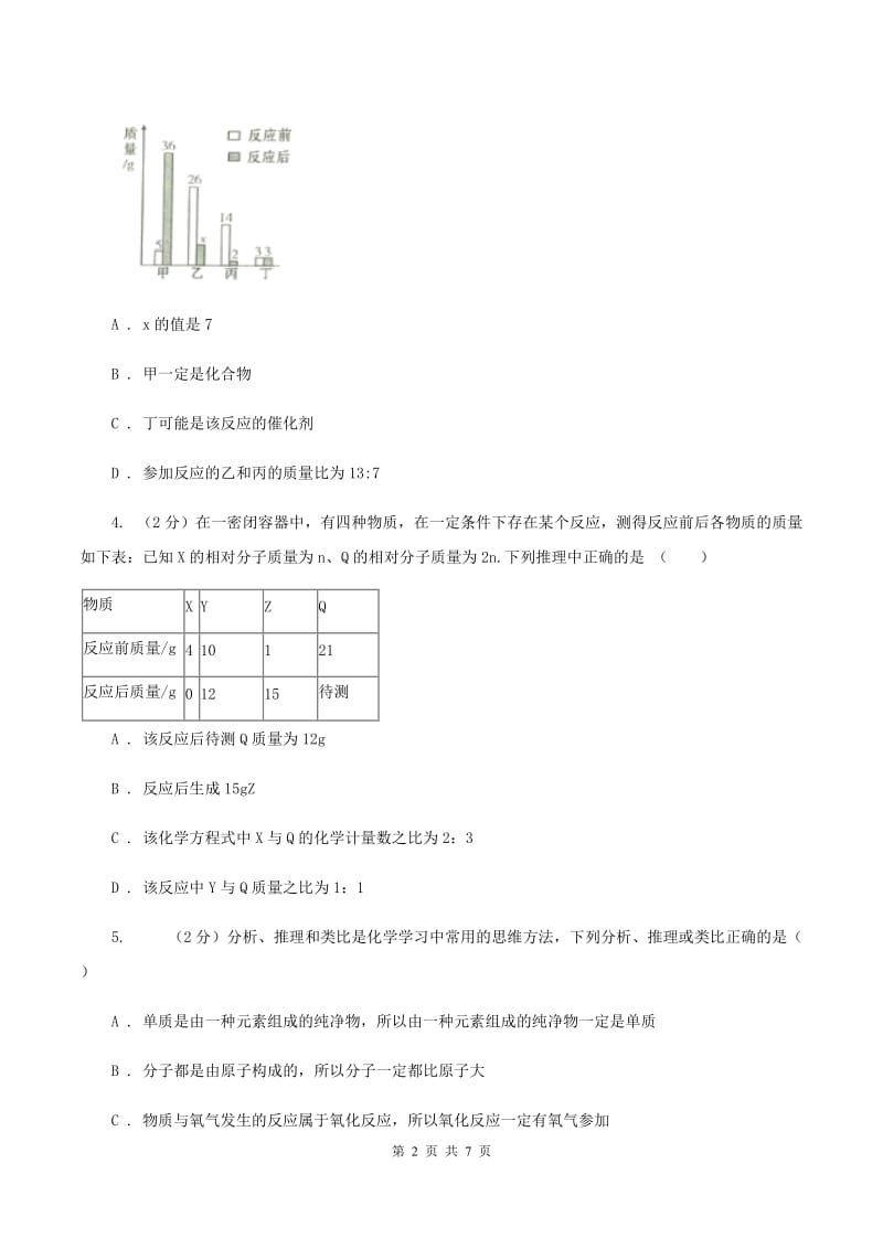 2019年初中化学鲁教版九年级上学期 第五单元第一节 化学反应中的质量守恒D卷.doc_第2页