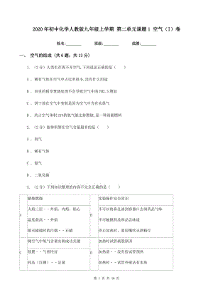 2020年初中化學(xué)人教版九年級(jí)上學(xué)期 第二單元課題1 空氣（I）卷.doc