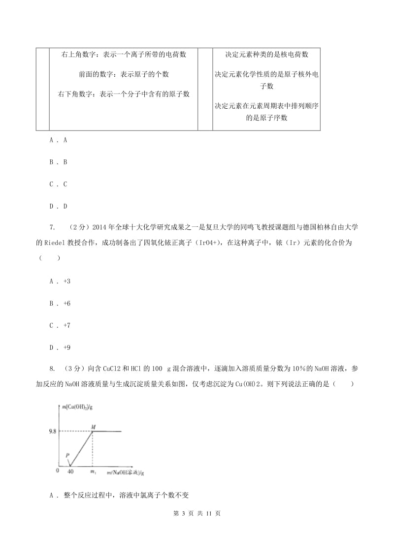 新人教版九年级上学期月考化学试卷（II ）卷.doc_第3页