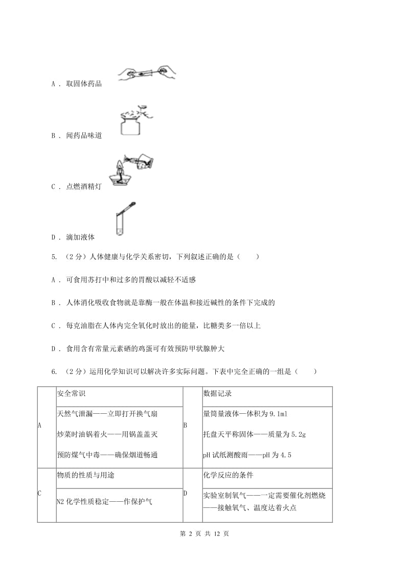 湘教版九年级上学期化学期中考试试卷D卷 .doc_第2页