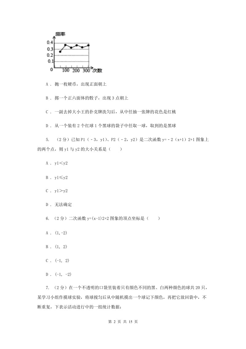 2020年九年级上学期数学第一次月考试卷（浙教一、二章）A卷.doc_第2页