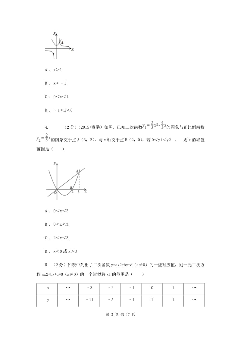 2019-2020学年数学人教版九年级上册22.2.2图象法求一元二次方程的近似根同步训练I卷.doc_第2页