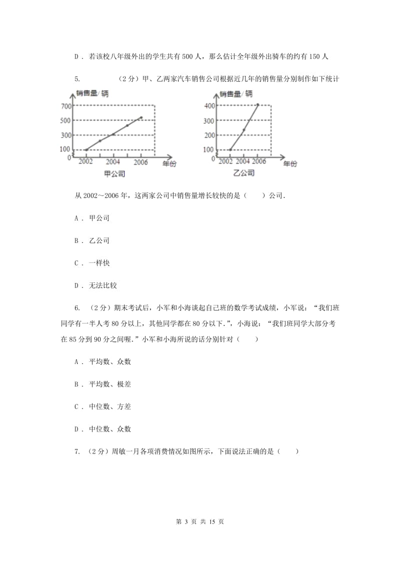 2019-2020学年数学浙教版七年级下册6.3扇形统计图同步练习C卷.doc_第3页