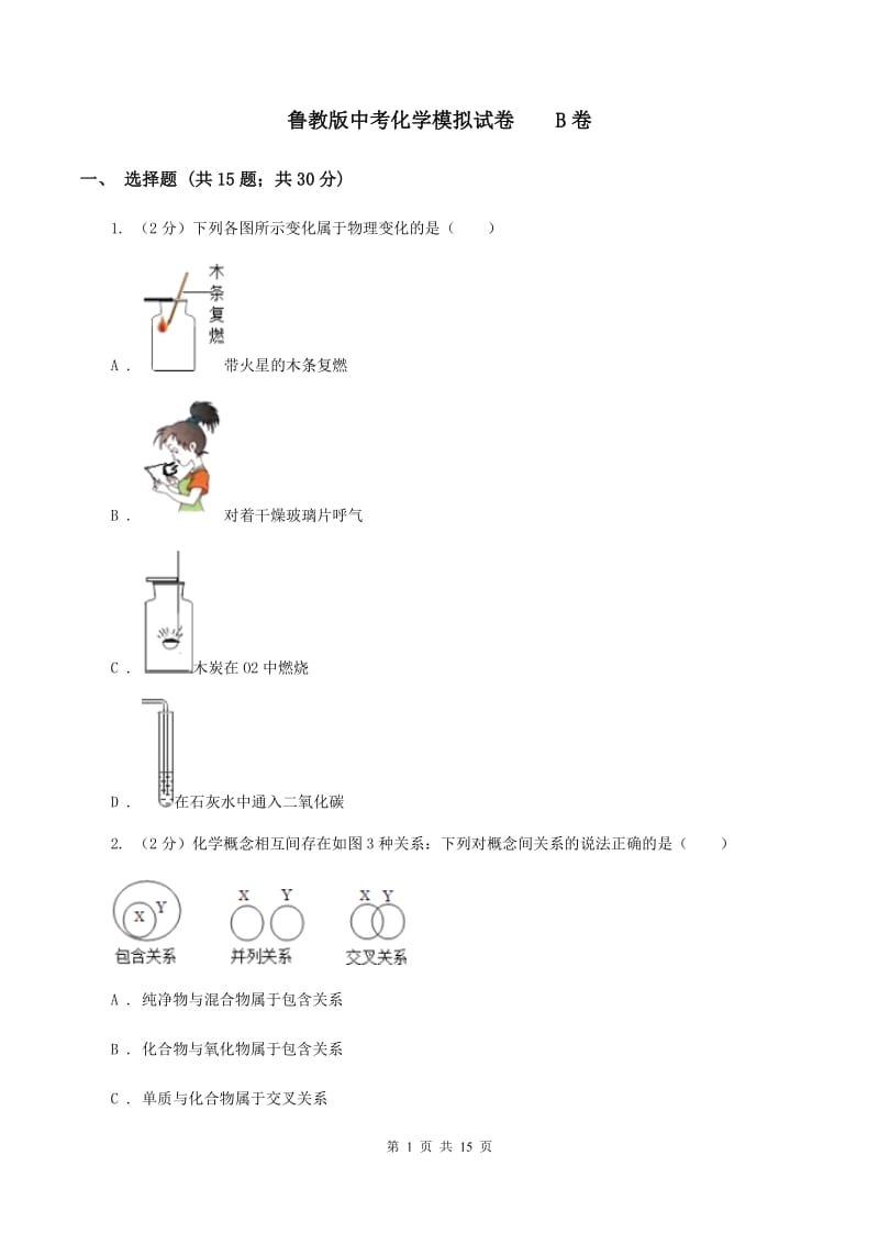 鲁教版中考化学模拟试卷 B卷.doc_第1页