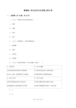 魯教版2單元化學(xué)與生活練習(xí)卷B卷.doc