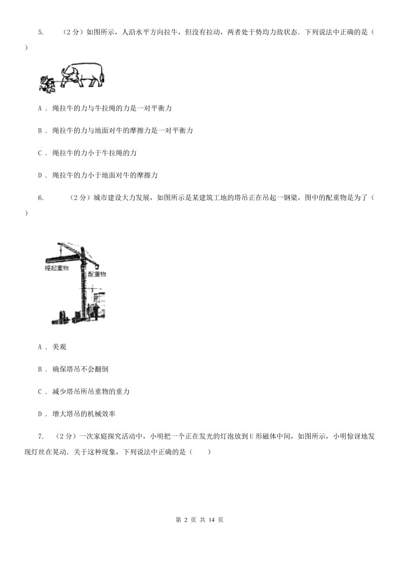 2019-2020学年九年级下学期物理期中考试试卷.doc_第2页