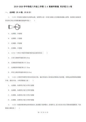 2019-2020學年物理八年級上學期 5.4 眼睛和眼鏡 同步練習A卷.doc