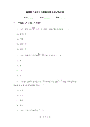 魯教版八年級上學(xué)期數(shù)學(xué)期中測試卷H卷.doc