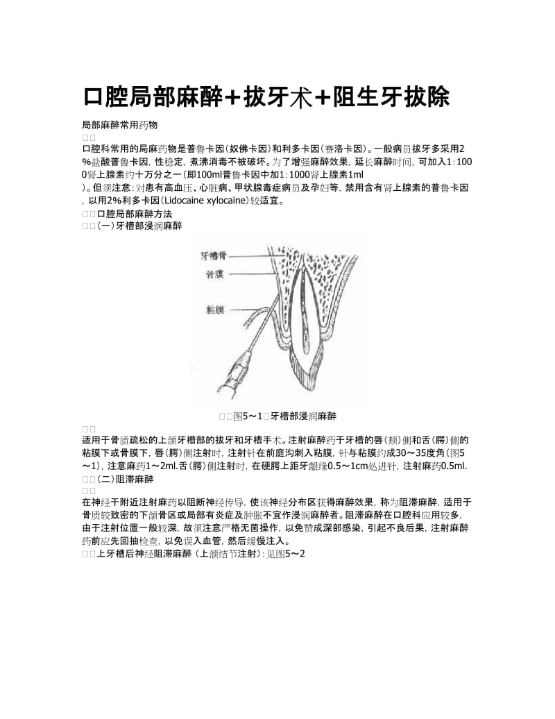 【口腔医学总结】口腔局部麻醉+拔牙术+阻生牙拔除_第1页