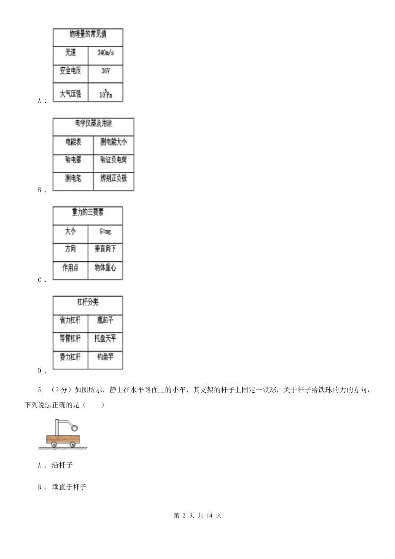 2019-2020学年八年级下学期物理第一次质量检测试卷B卷.doc_第2页