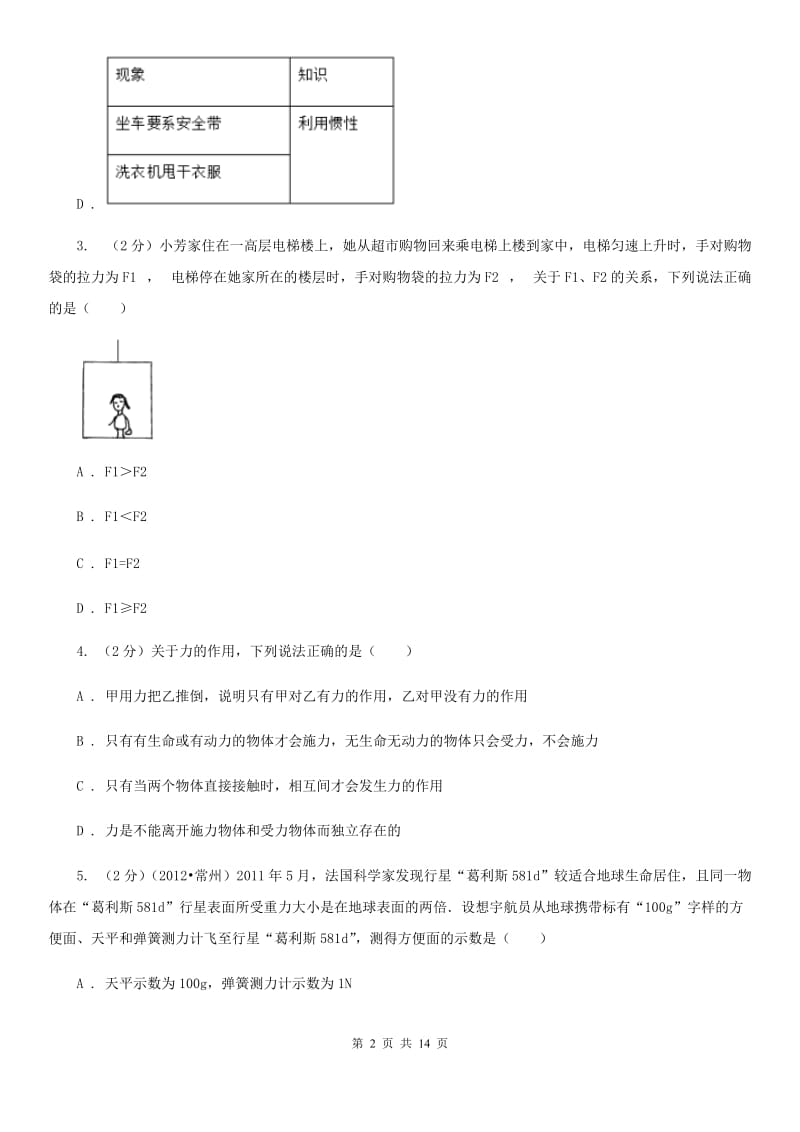 2019-2020学年八年级下学期物理月考试卷（II ）卷.doc_第2页