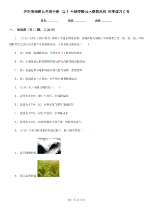 滬科版物理九年級全冊 12.5 全球變暖與水資源危機 同步練習(xí)C卷.doc