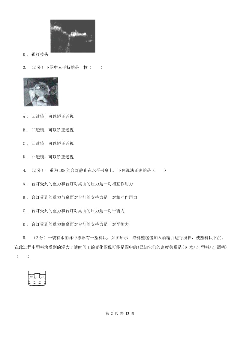 2020届粤沪版中考物理模拟试卷（b卷）C卷.doc_第2页