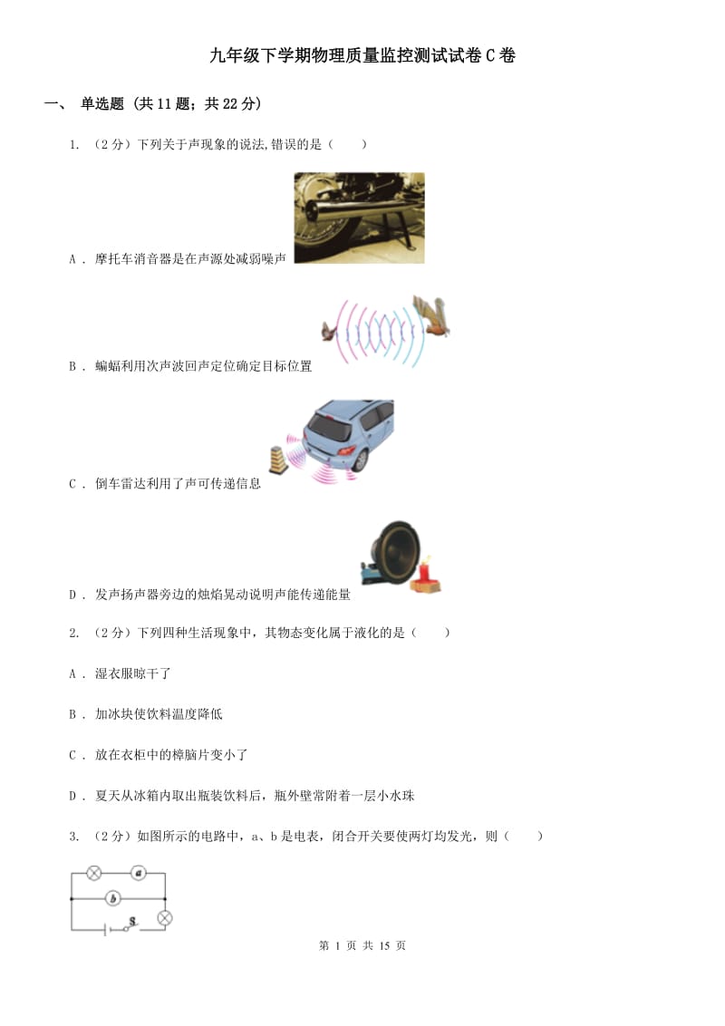 九年级下学期物理质量监控测试试卷C卷.doc_第1页