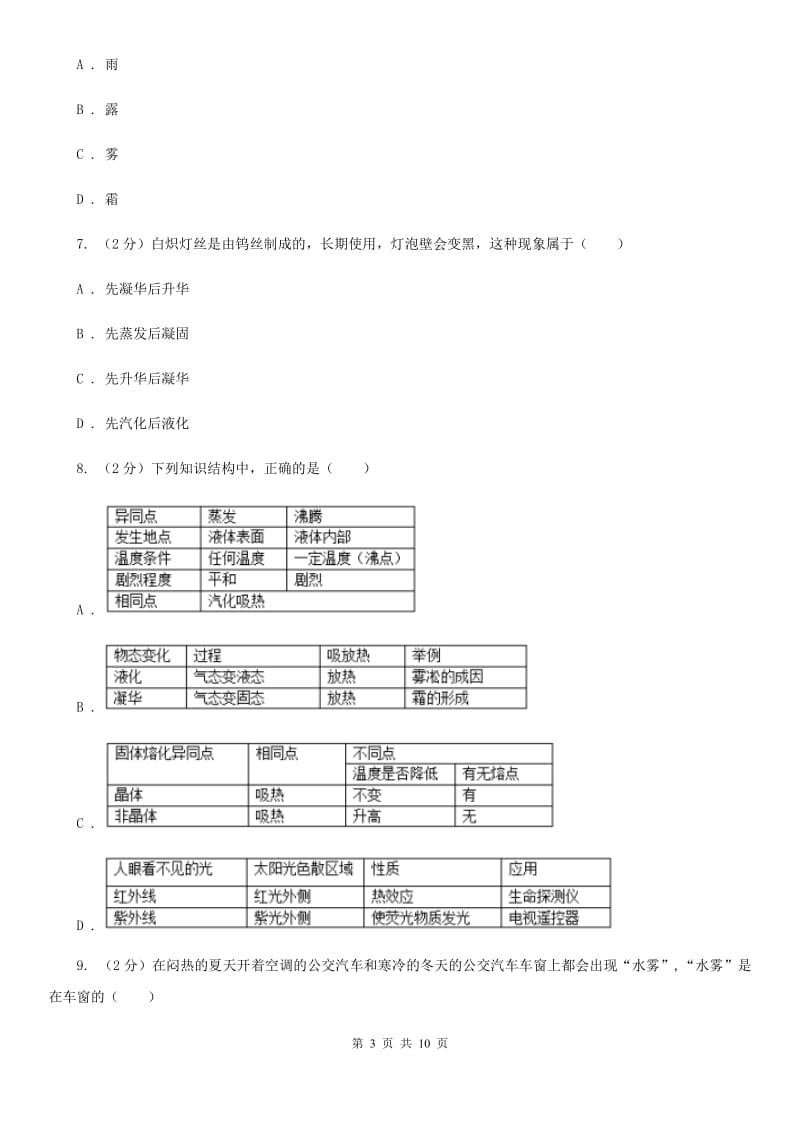 粤沪版物理八年级上学期 4.4 升华和凝华 同步练习（I）卷.doc_第3页