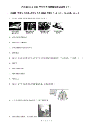 蘇科版2019-2020學(xué)年中考物理模擬測(cè)試試卷（五）.doc