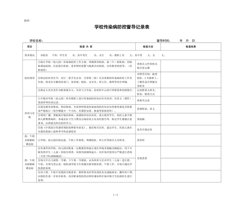 学校传染病防控督导记录表.doc_第1页