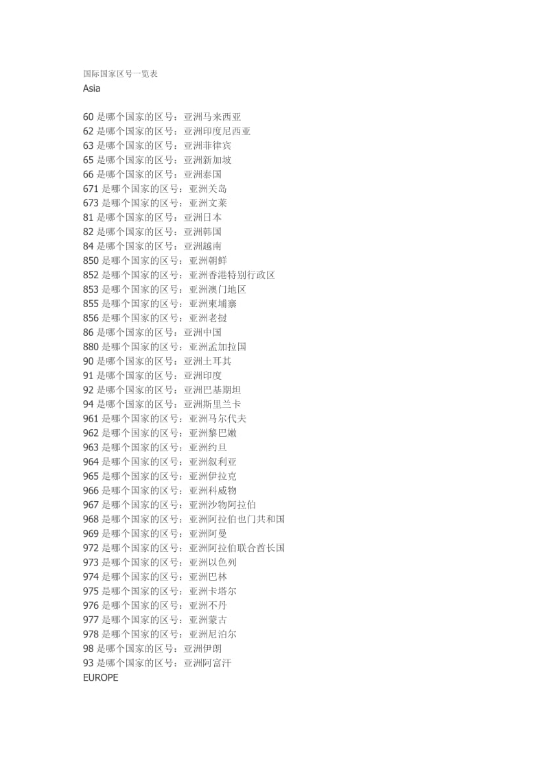 国际国家区号一览表.doc_第1页