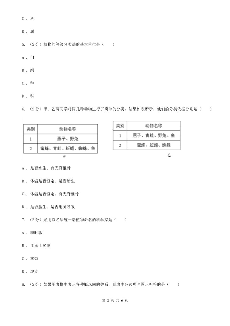 初中科学浙教版七年级上册2.4 常见的动物（第1课时）C卷.doc_第2页