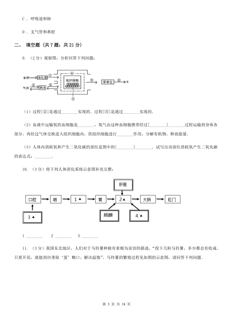 华师大版2020年中考试题分类汇编（科学）专题：生物体内物质和能量转换（I）卷.doc_第3页