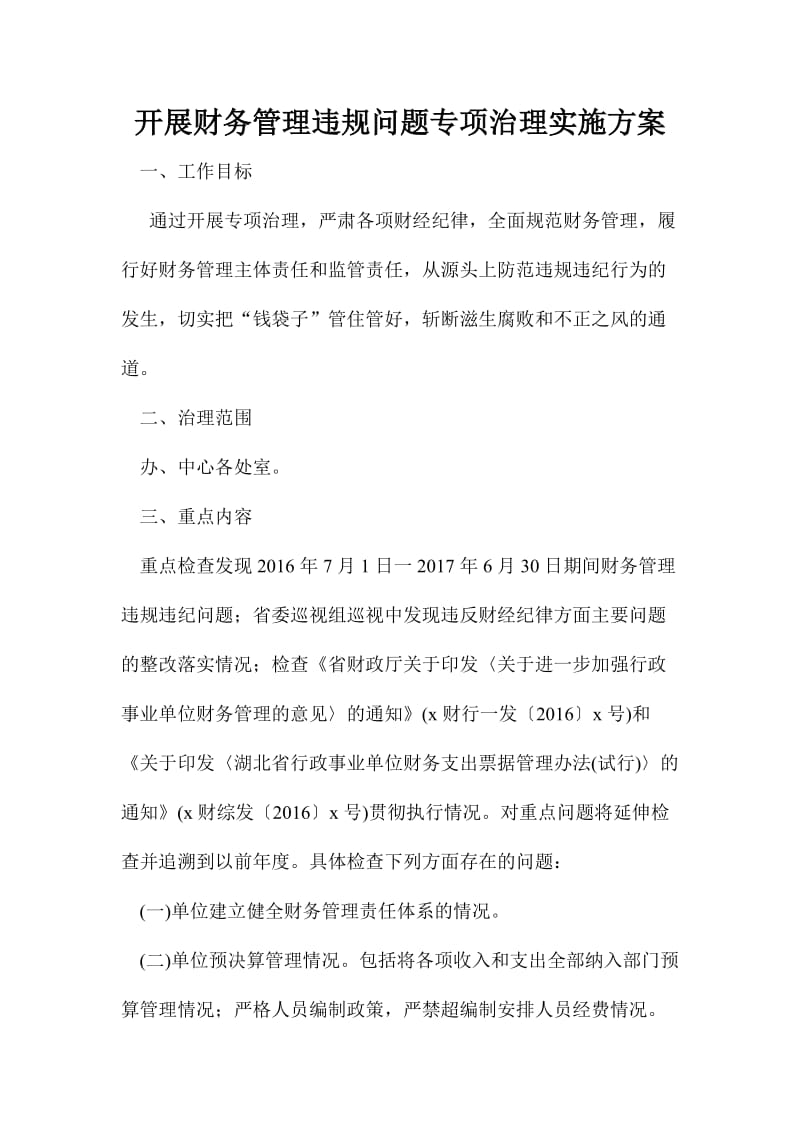 开展财务管理违规问题专项治理实施方案.doc_第1页