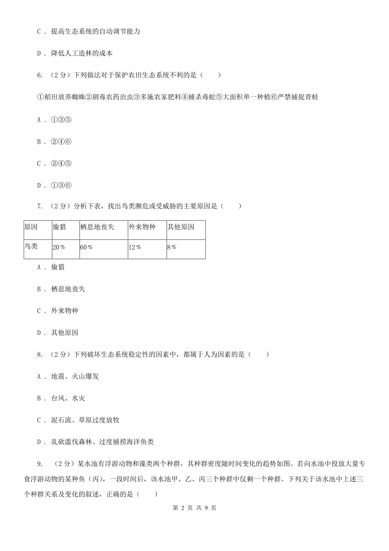 浙教版科学九年级下册第二章第5节生态系统的稳定性同步练习A卷.doc_第2页