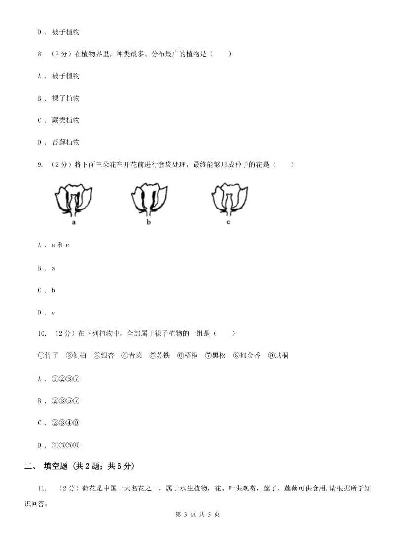 华师大版科学七年级上册2.2植物的主要类群（第1课时）A卷.doc_第3页