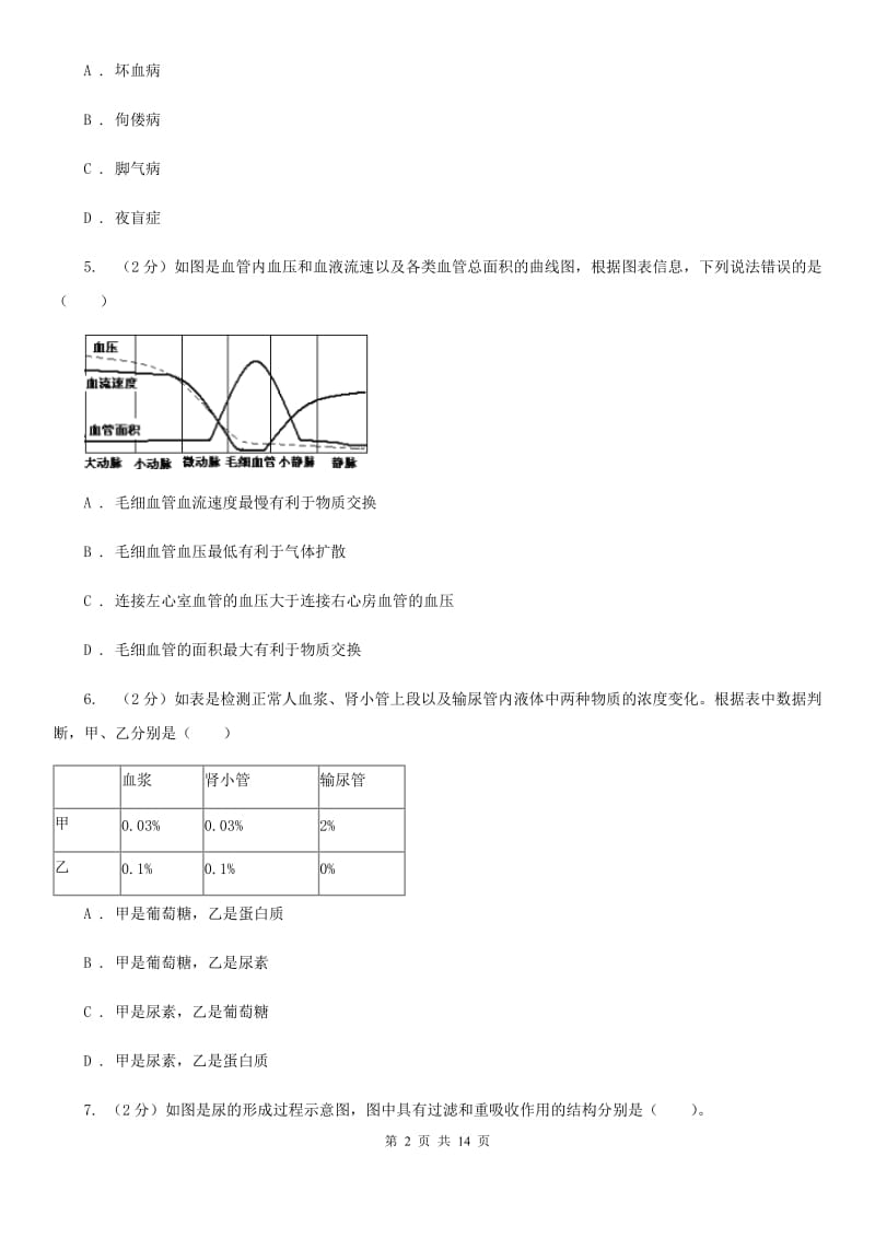 北师大版2020年中考科学错题集训03：人体的新陈代谢B卷.doc_第2页