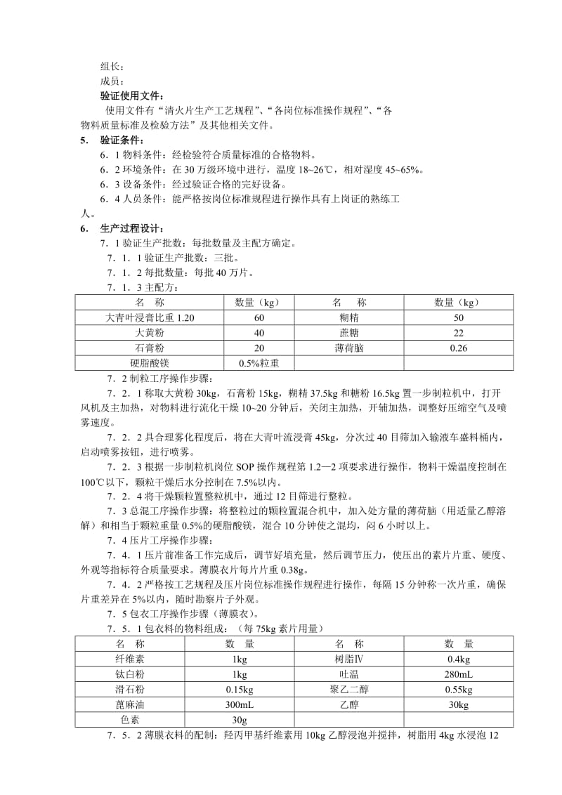 北京1制药厂GMP文件8-清火片(薄膜衣)生产工艺验证方案.doc_第2页