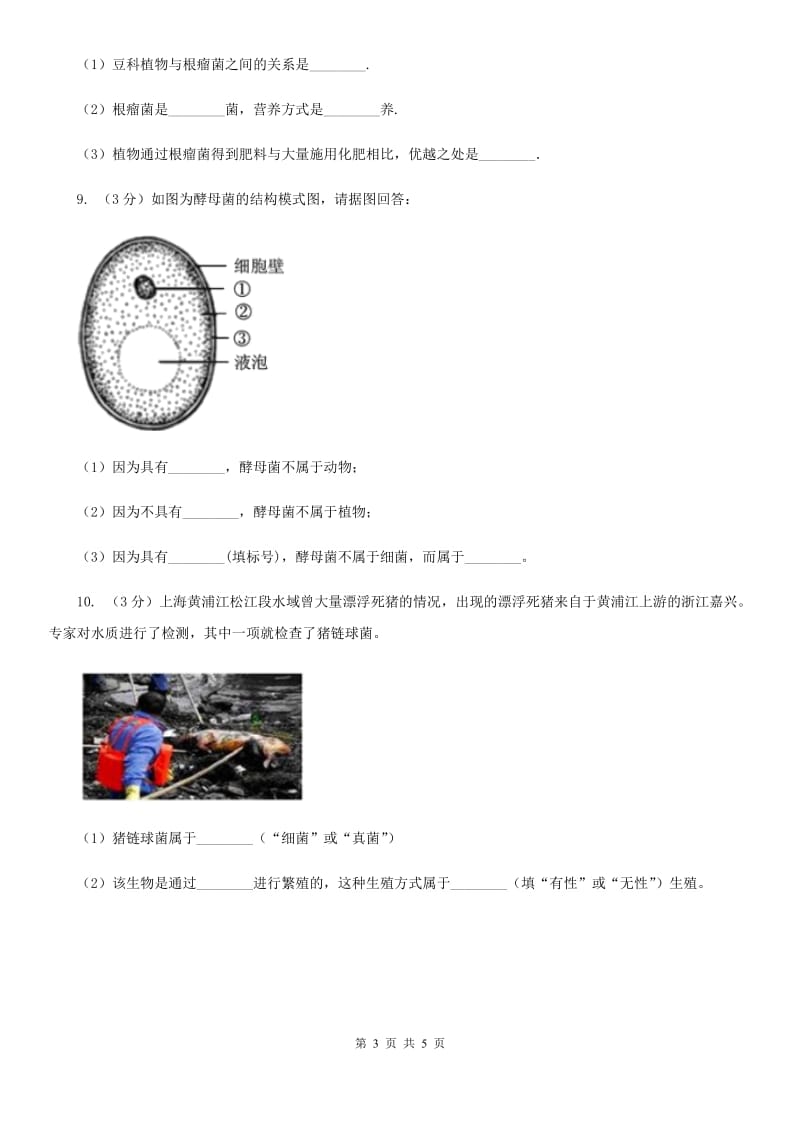 华师大版科学七年级下学期 7.4 细菌和真菌的繁殖 同步练习（II ）卷_第3页