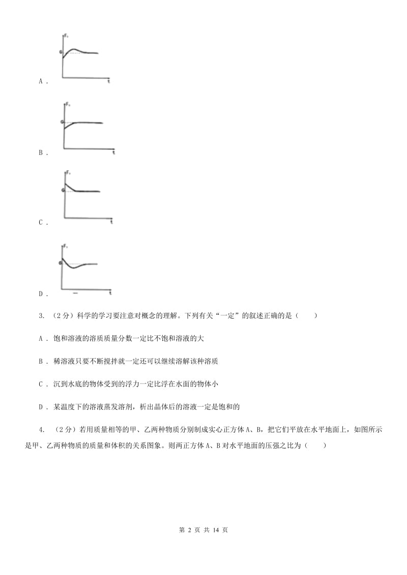 2020年浙教版科学中考复习专题18：浮力A卷.doc_第2页