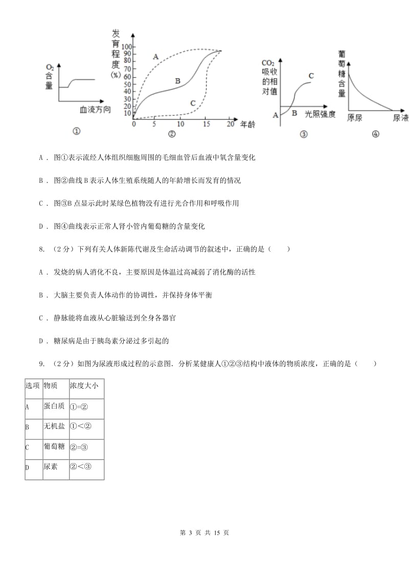 浙教版科学中考复习专题06：人体的物质和能量转换（I）卷.doc_第3页