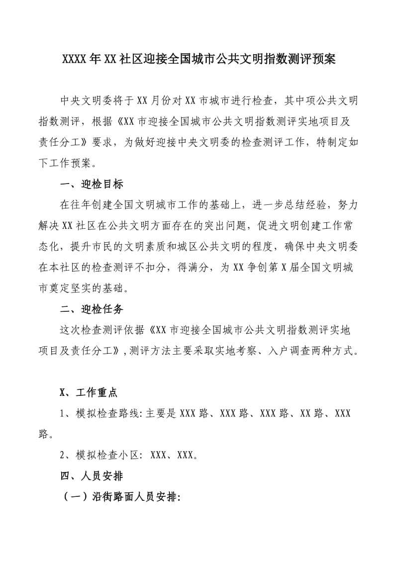 XX社区迎接城市公共文明指数测评预案.doc_第1页