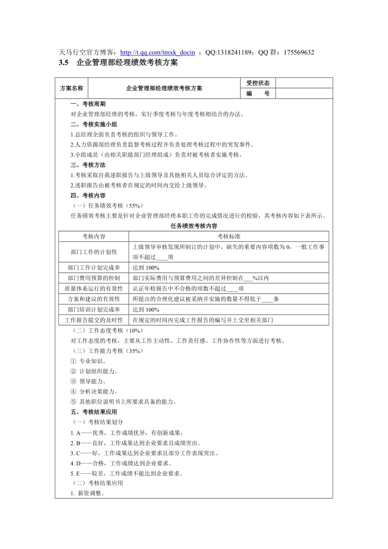 企业管理部经理绩效考核方案.doc_第1页