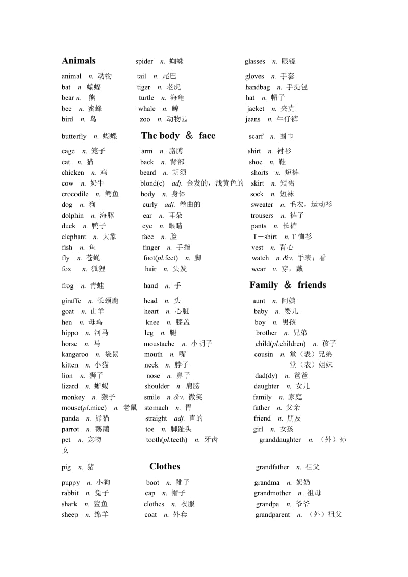 剑桥少儿英语二级考级词汇表.doc_第1页