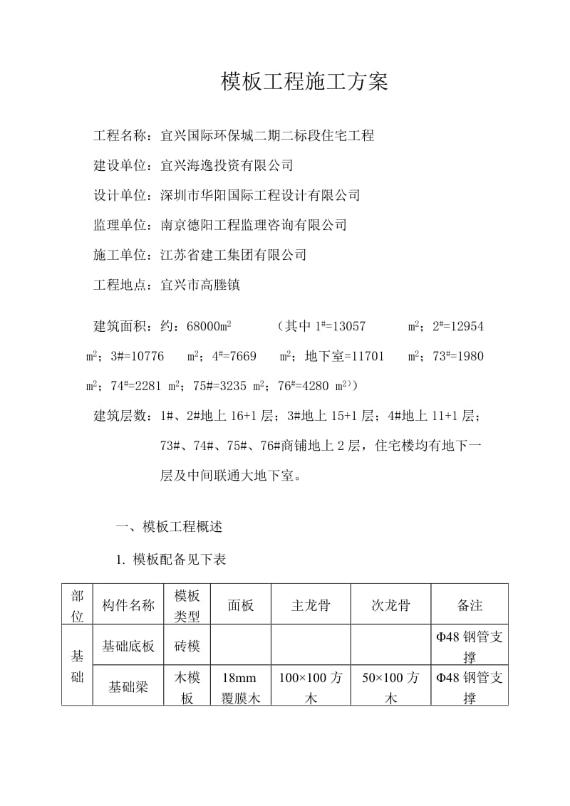 住宅工程模板工程施工方案.doc_第1页