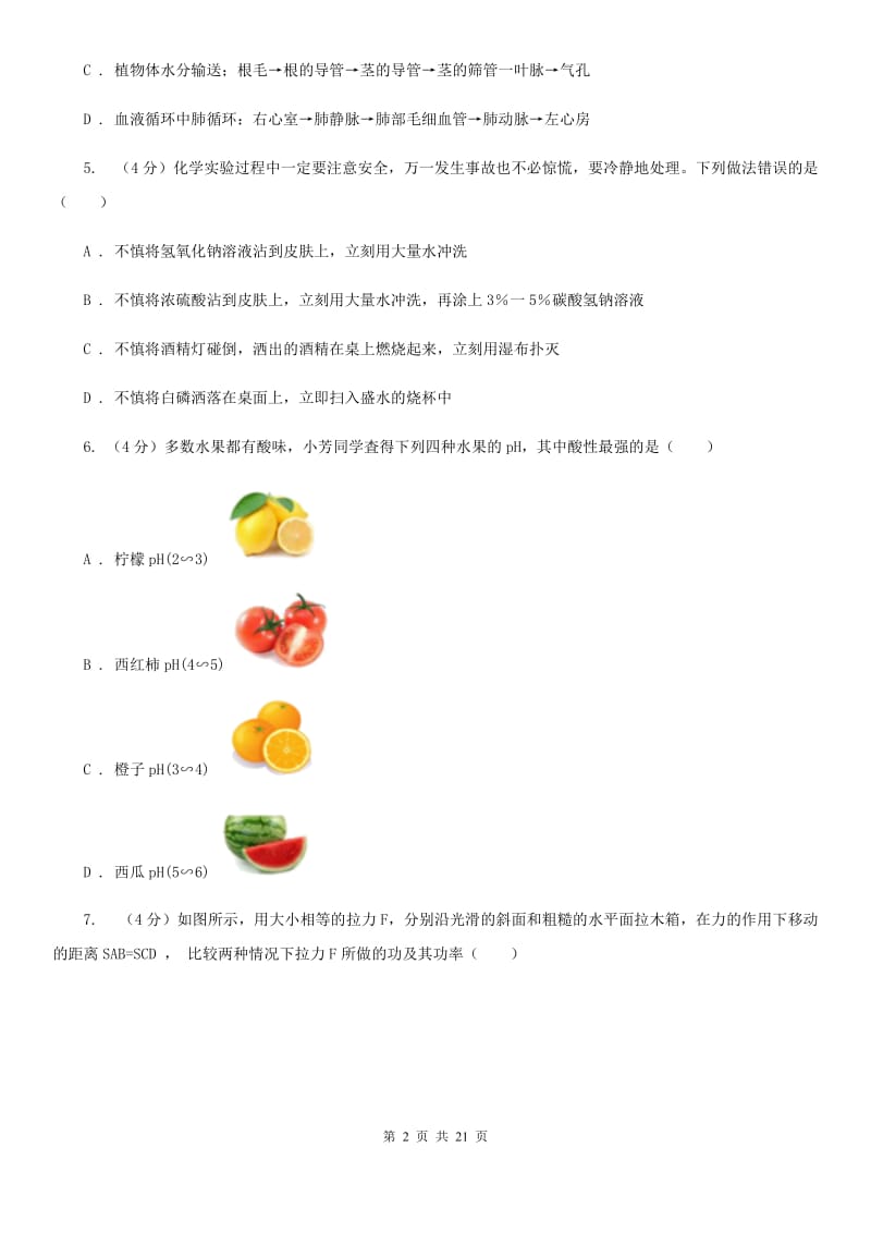 华师大版2020届九年级中考科学模拟训练试卷（I）卷.doc_第2页