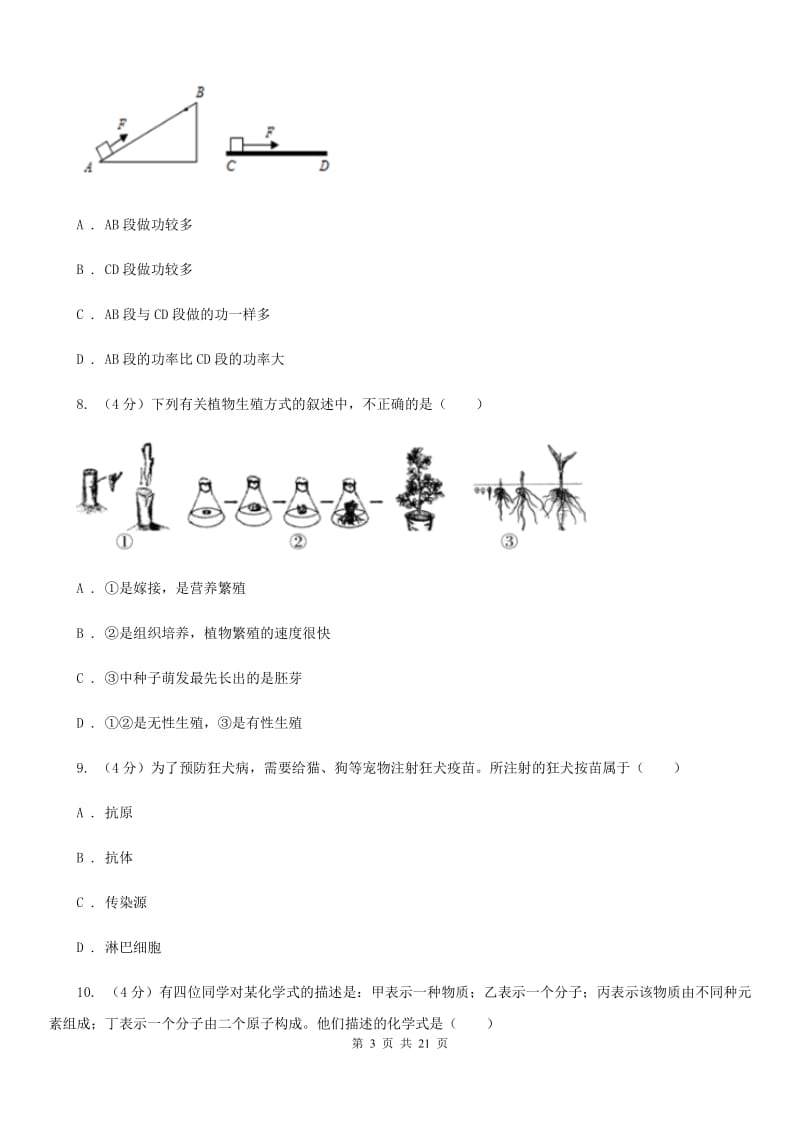 华师大版2020届九年级中考科学模拟训练试卷（I）卷.doc_第3页