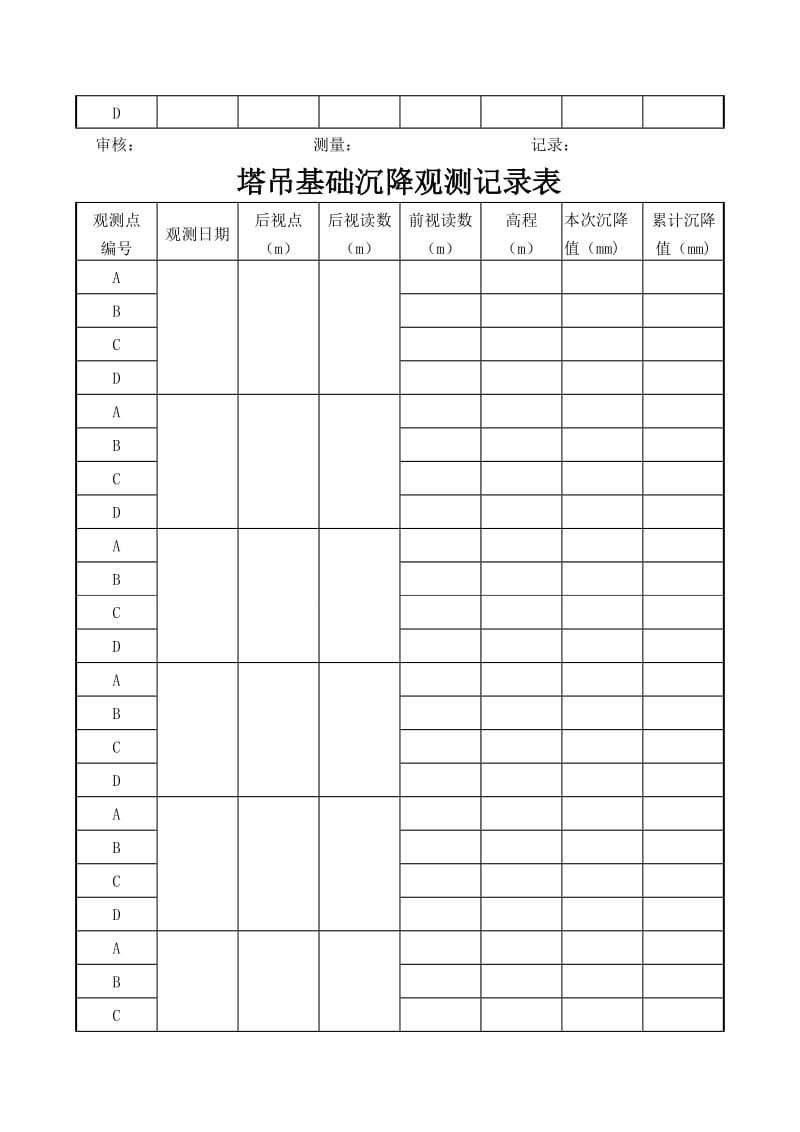 塔吊基础沉降观测记录表.doc_第2页