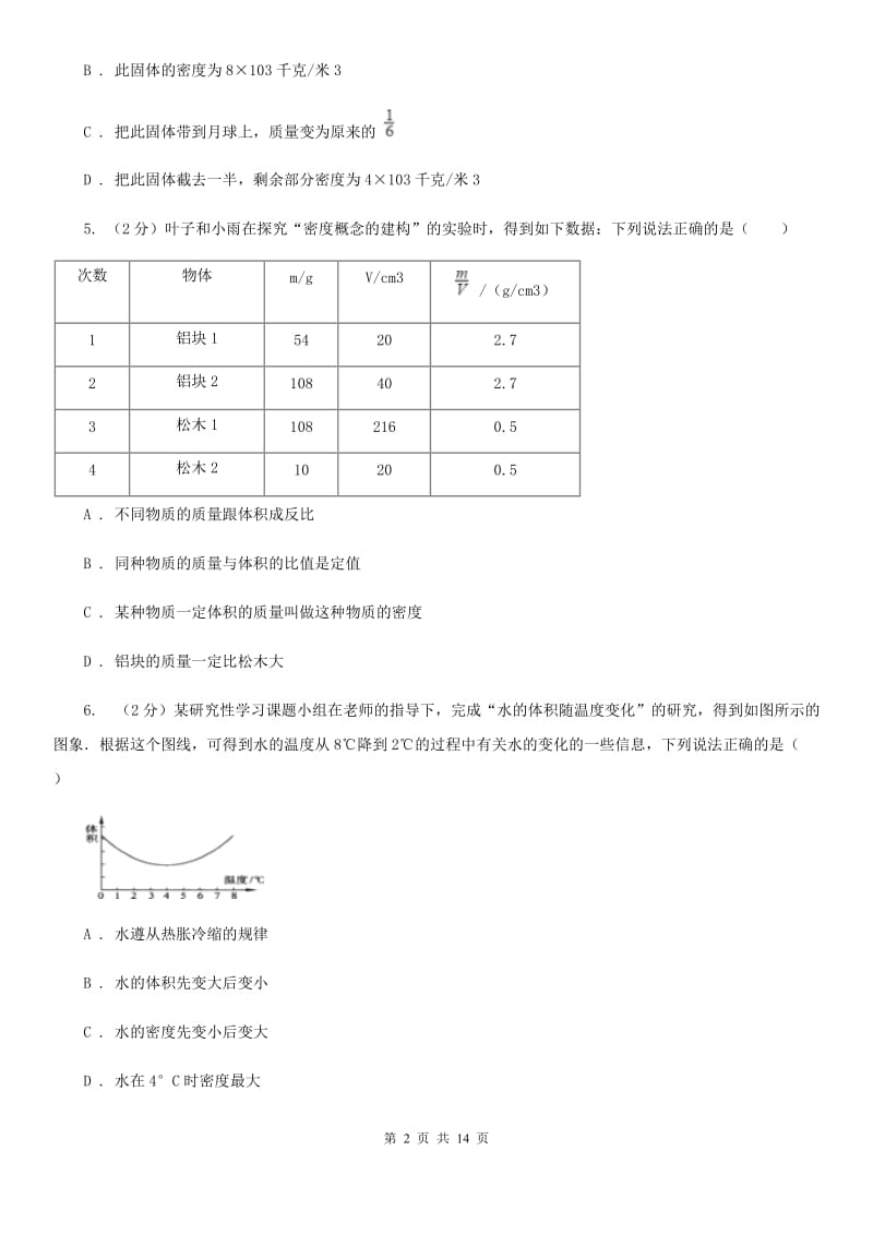 华师大版八上科学单元同步训练卷十八浮力（密度的应用）C卷.doc_第2页