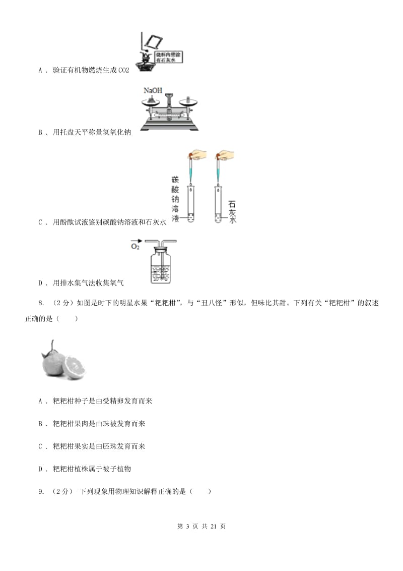 2020年华师大版科学中考模拟试卷（I）卷.doc_第3页