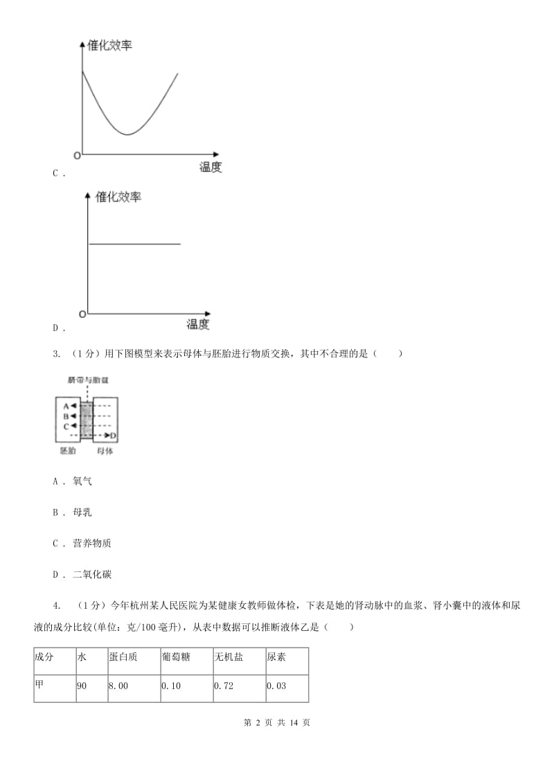 浙教版科学2019-2020学年九年级上学期第四章代谢与平衡单元试卷A卷.doc_第2页