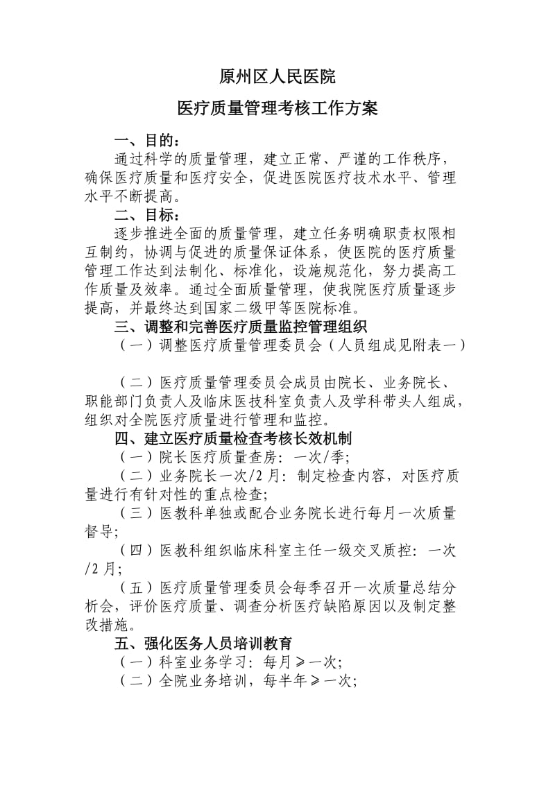 原州区人民医院医疗质量管理考核工作方案.doc_第1页