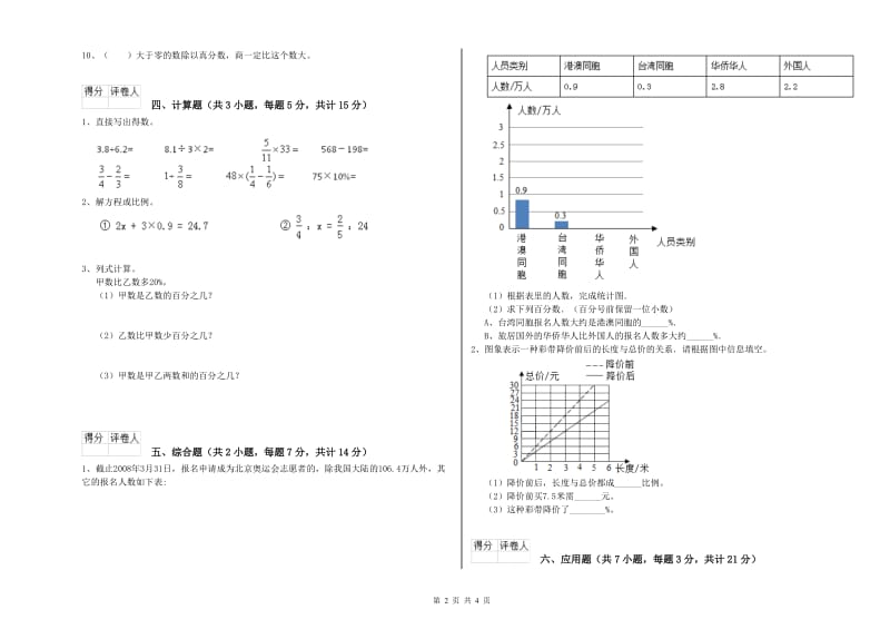 江苏版六年级数学下学期开学检测试题B卷 附答案.doc_第2页