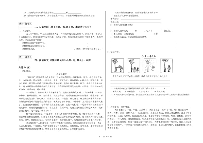 淄博市实验小学六年级语文【下册】月考试题 含答案.doc_第2页