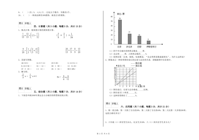 江苏版六年级数学【下册】期中考试试卷D卷 含答案.doc_第2页