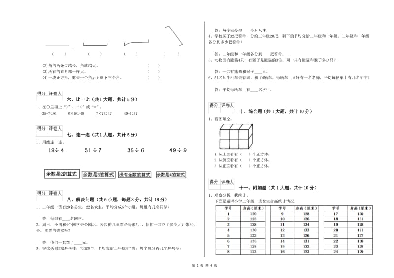 江苏版二年级数学下学期每周一练试题C卷 附答案.doc_第2页