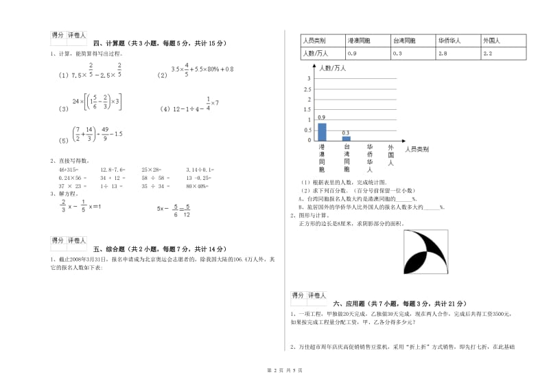 江苏版六年级数学【下册】期中考试试卷A卷 含答案.doc_第2页