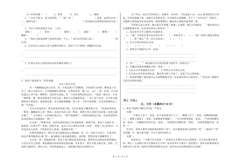 浙教版六年级语文下学期考前练习试卷A卷 含答案.doc_第3页